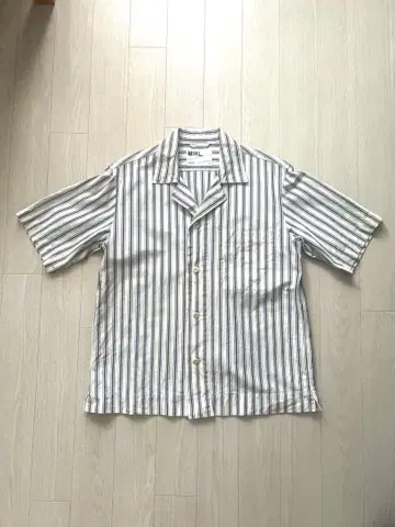 MHL. 코튼 린넨 스트라이프 오픈 카라 셔츠 L