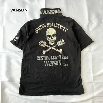 VANSON 피케 셔츠 블랙 XL 스컬 빅 로고 자수