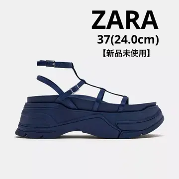 [ ZARA ] 플랫 스트랩 통굽 샌들 37 (24.0cm) 네이비