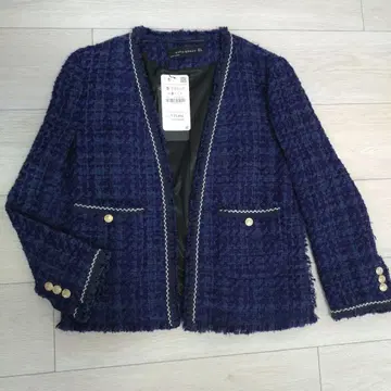 새상품 ZARA 트위드 노카라 자켓