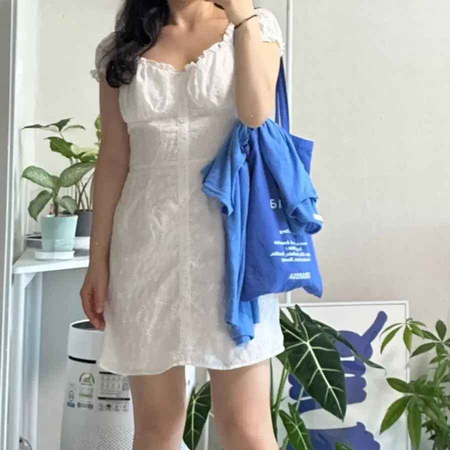 화이트 반팔 미니 서머 드레스