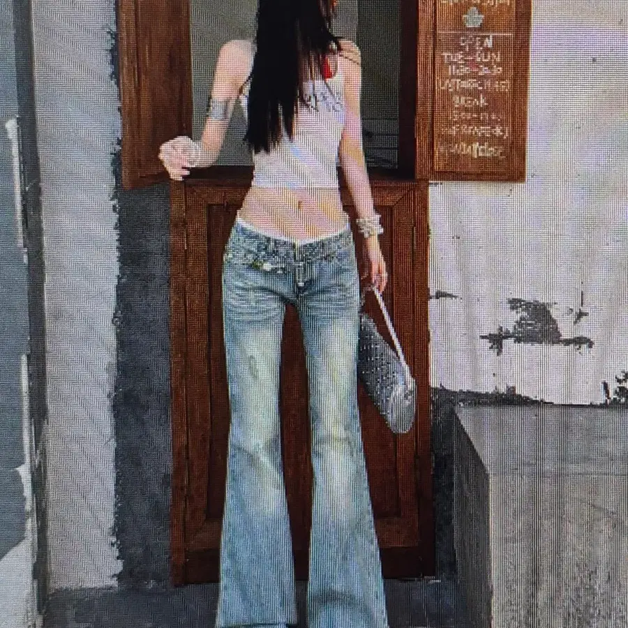 (해외배송)허리라인 레이스 데님 바지