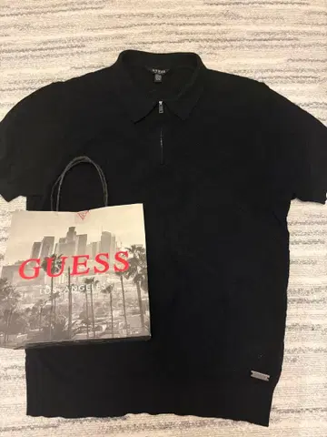 GUESS 남성용 하프 지퍼 피케 셔츠 블랙