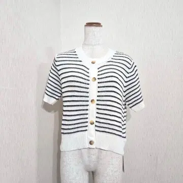 택 포함 미사용 그레일 GRL 보더 무늬 니트탑 반팔 ( M )