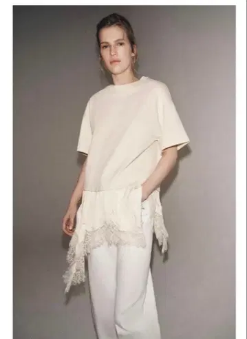 zara 레이스 콤비 T셔츠 에크루 S 사이즈