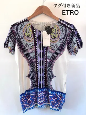(택 포함 새상품) ETRO 페이즐리 무늬 반팔 니트 42 사이즈
