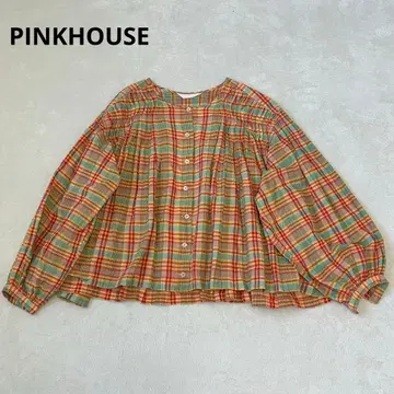 PINKHOUSE 핑크하우스 밴드 카라 플리츠 체크 셔츠