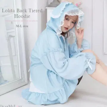 DearMyLove 유메텐보 토끼 귀 후드티 스카이블루 백 티어드 후드티