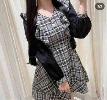 evelyn 펄 라인 체크 원피스
