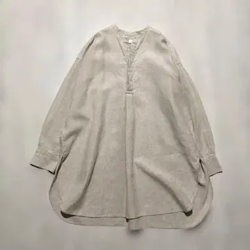 새상품급 카구레 린넨 튜닉 셔츠 밴드 카라 내추럴 세탁 가능