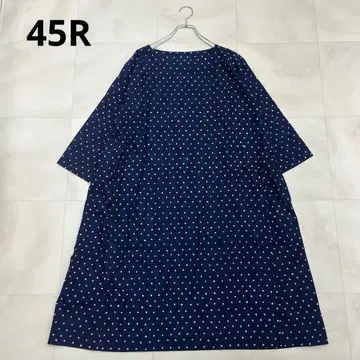 45R 인디고 염색 네이비 나염 도트 루즈핏 원피스
