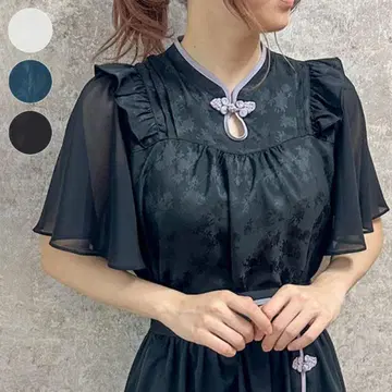 axes femme 오리엔탈 차이나 자카드 블라우스 블랙