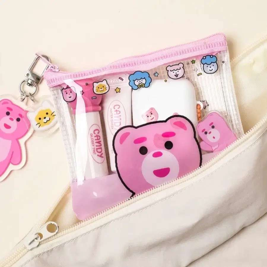 다이소 벨리곰 메시 파우치 소형 핑크