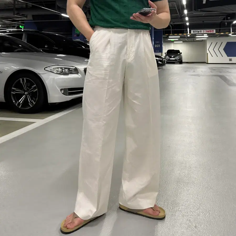 린넨 투턱 와이드 팬츠 아이보리 M
