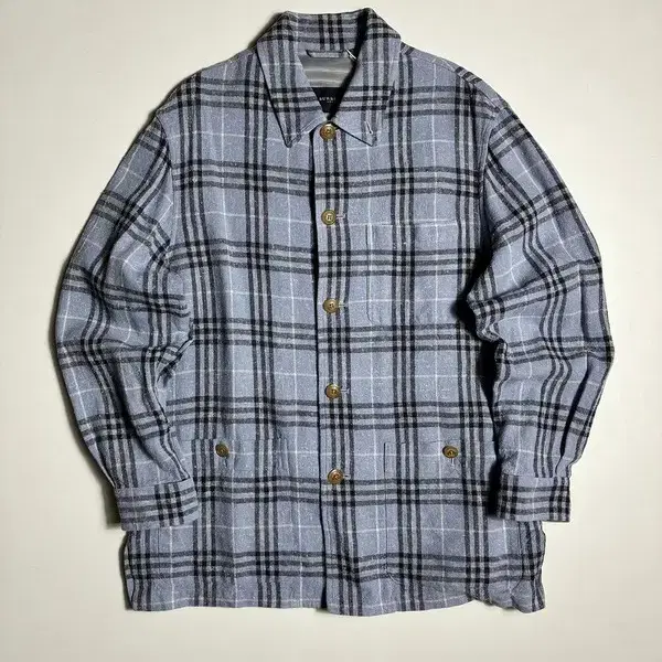 버버리 런던 00's 라이트 블루 체크 린넨 셔츠 자켓 R2558