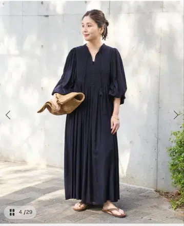 롱 원피스 네이비