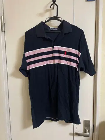 Polo 피케 셔츠 네이비 핑크 보더 L 사이즈 중고품