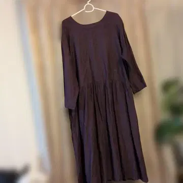 사만사 모스모스 린넨 100% 롱 셔츠 원피스 퍼플 긴팔