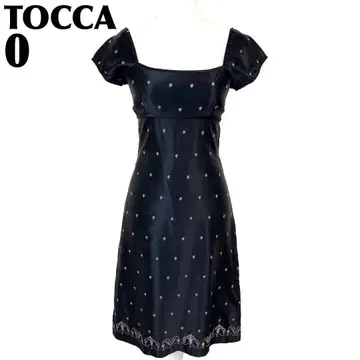[ 새상품급 ] TOCCA 반팔 원피스 실크 광택 0 블랙 미니 꽃무늬