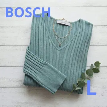 BOSCH 보쉬 V넥 리브 니트 상의 탁한 블루