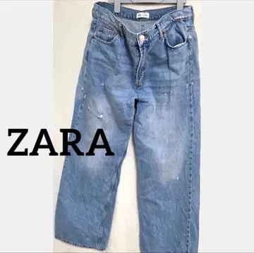 ZARA 미드 라이즈 데미지 와이드 배기 데님 42 남성용 데님 청바지