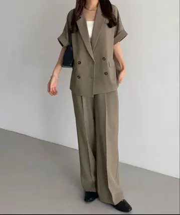 백리본 반팔 자켓 팬츠 셋업