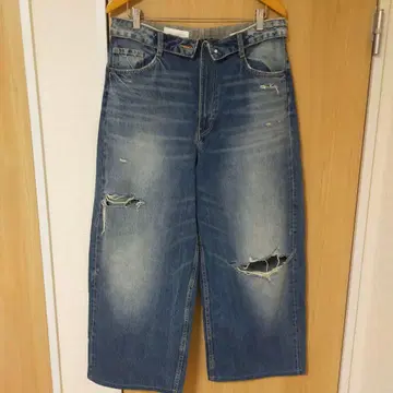 ZARA TRF 미드 라이즈 접이식 허리 데님 팬츠 40 인디고