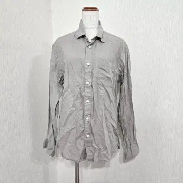 무인양품 헴프 100% 긴팔 셔츠 (M) 그레이 린넨 워싱 루즈핏
