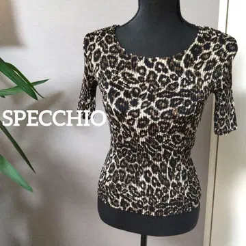 SPECCHIO 스페치오 레오파드 플리츠 반팔 티셔츠 40