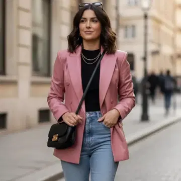 새상품급 자라 ZARA 테일러드 자켓 인조 가죽 핑크 가죽 자켓
