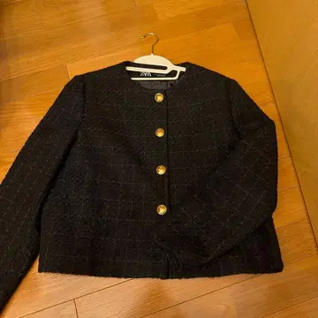 ZARA 트위드 노카라 자켓 블랙 L