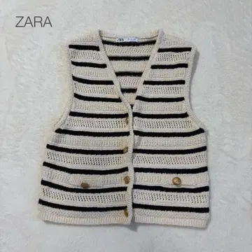 [ ZARA ] 자라 니트 베스트 보더 골드 버튼 LL 상당 고품질