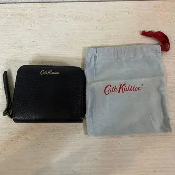 Cath Kidston 접이식 지갑 주름 가죽 블랙