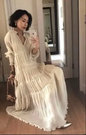 Ameri 롱 기장 티어드 원피스 아이보리