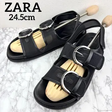 ZARA 버클 메쉬 플랫 슬라이드 샌들 블랙 24.5 스트랩