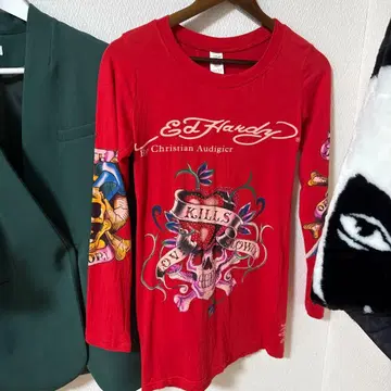 Ed Hardy 긴팔 T셔츠 레드 M사이즈