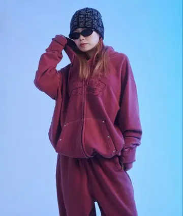 sedacle 피그먼트 가공 지퍼 후드티 보르도