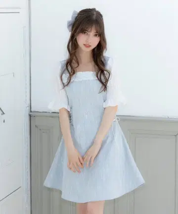 DearMyLoveRose 레이스 레이어드 레이스업 원피스 스카이블루