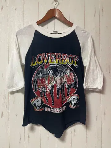 빈티지 LOVERBOY 파키면 래글런 티셔츠 밴드 티