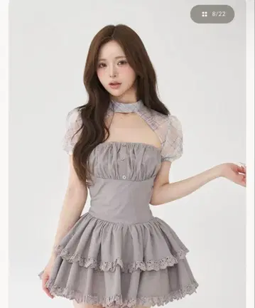 Darich 도킹 시어 체크 미니 원피스 GRY