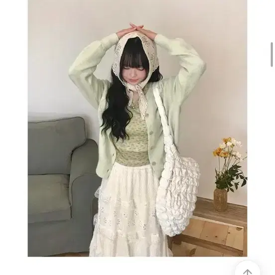 에이블리 마일드 루즈핏 브이넥 니트 가디건 상체커버 민트