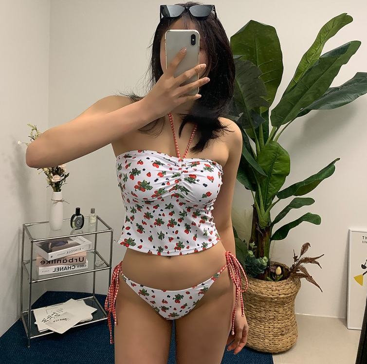 체리비키니 투피스 수영복 홀터넥 튜브탑 끈팬티 비키니