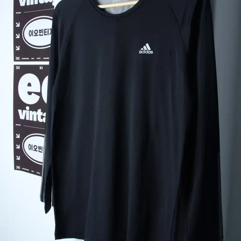 W(L) 아디다스 긴팔티셔츠 기능성 삼선 블랙-H34992