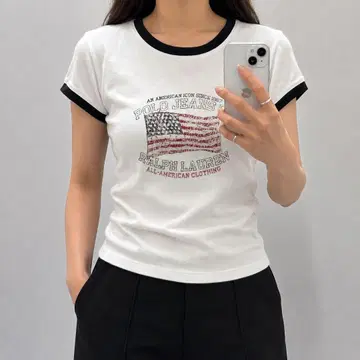 POLO JEANS COMPANY 링거 티셔츠 성조기 로고 Y2K M