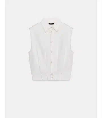 정가 5290 ZARA 린넨 혼방 슬리브리스 셔츠 화이트 스티치