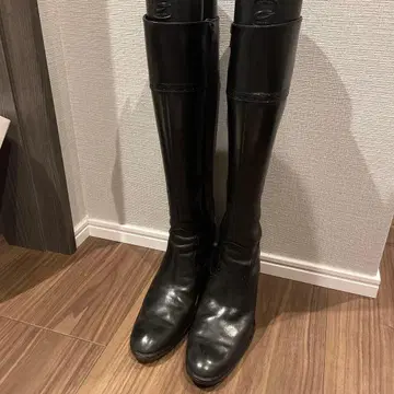 블랙 롱 부츠 가죽