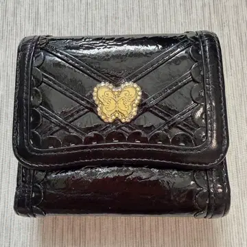 ANNA SUI 안나수이 3단 폴더형 지갑 가마구치 에나멜 나비 블랙