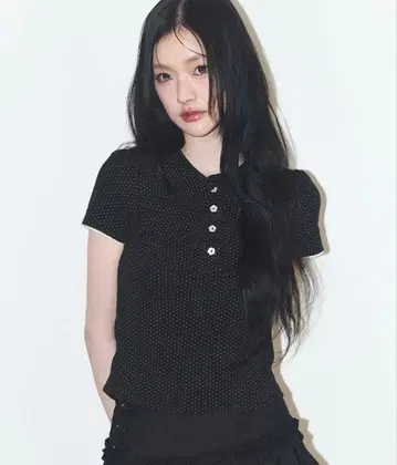 ILLIGO 도트 핀턱 칼라 T셔츠 블랙