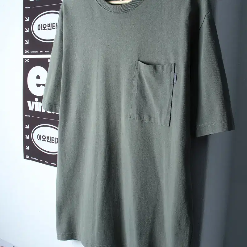 (L-XL) 스파오 반팔 티셔츠 포켓 무지 그린-H34588