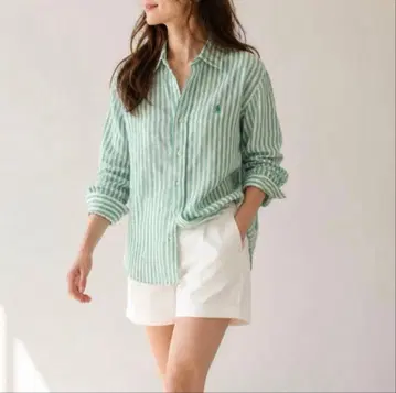 새상품급 폴로 랄프로렌 린넨 스트라이프 셔츠 페퍼민트 그린